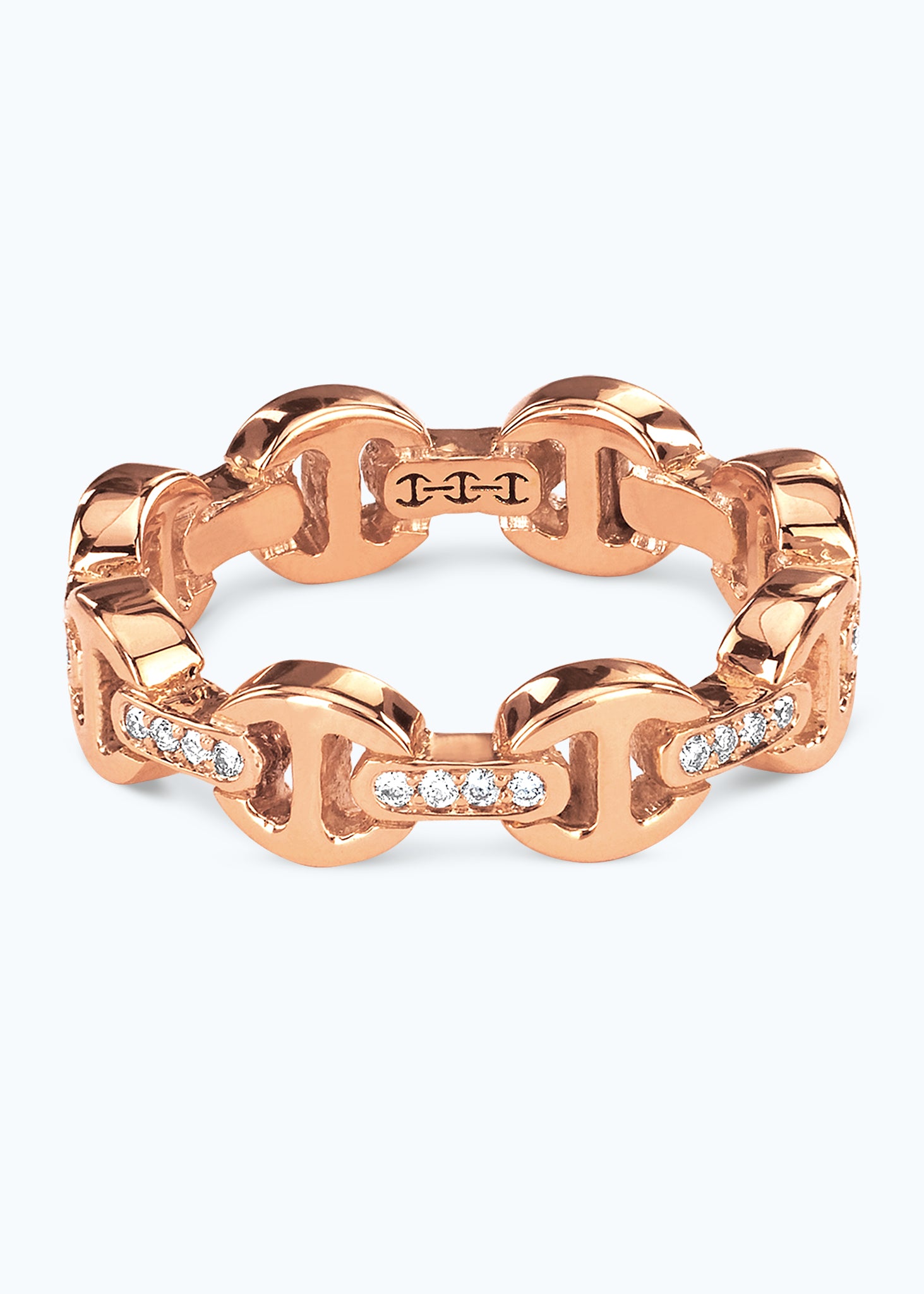 18k Rose Gold Classic Dame Tri Link Ring with Diamond Bridges