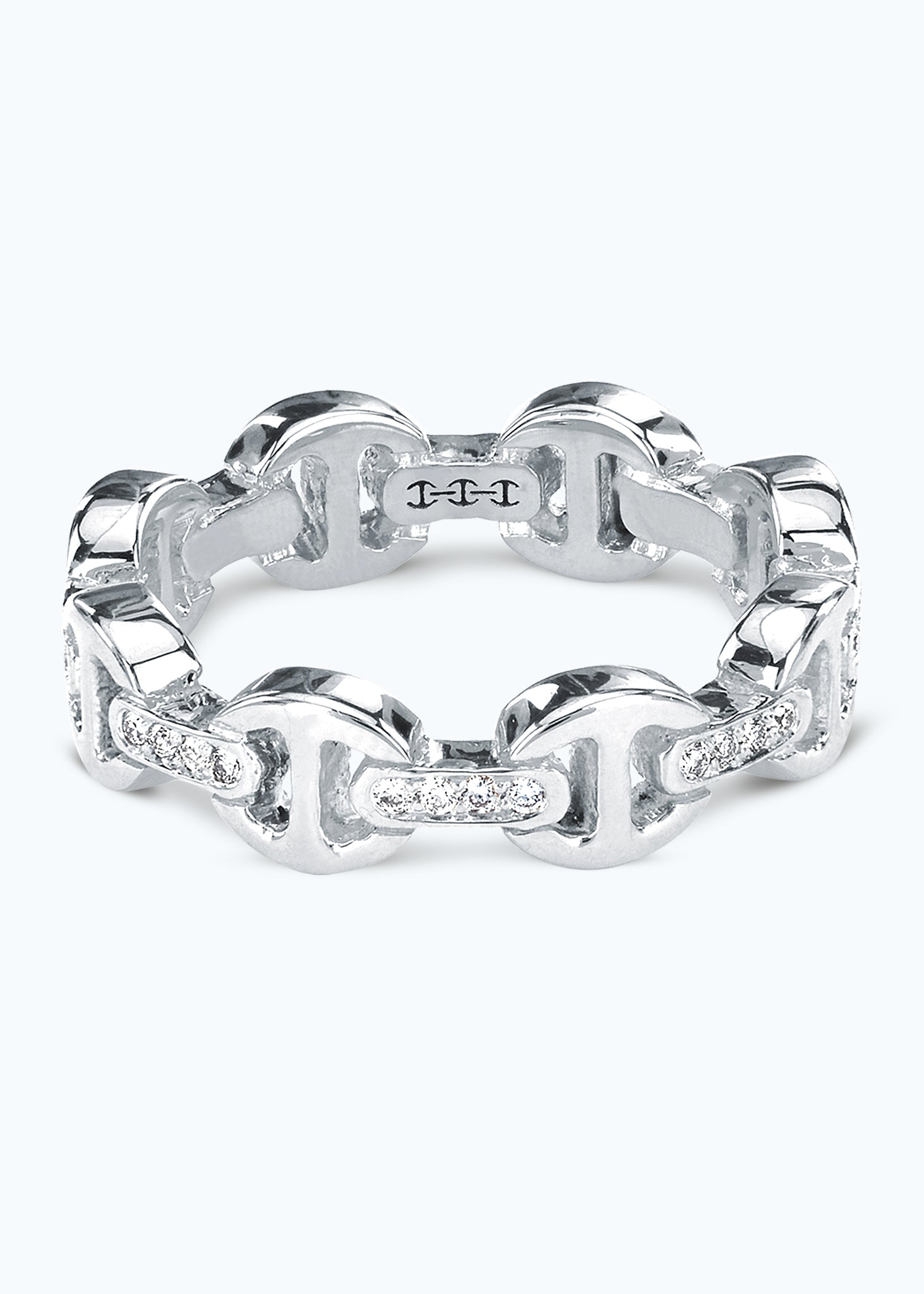 18k White Gold Dame Tri Link Ring with Diamond Bridges